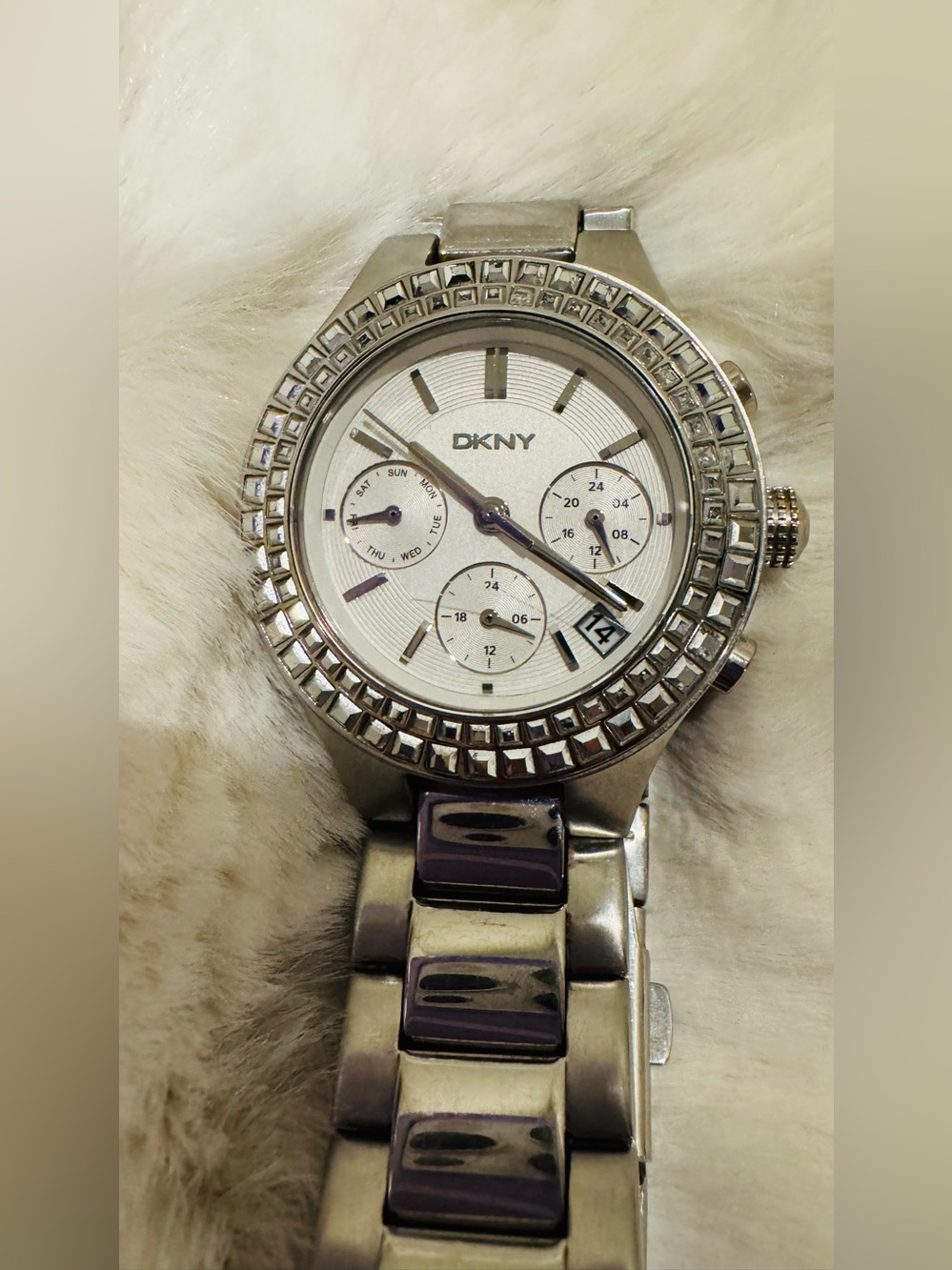 DKNY Silver-Tone Crystal Accent Bracelet Watch